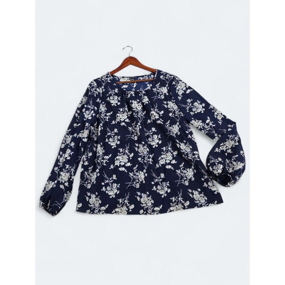 NEW Emery Rose Women's Navy Floral Long-Sleeve Blouse Size Small
